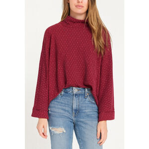 Free People Oversized Mock Neck Knit Top Burgundy Textured Long Sleeve Small